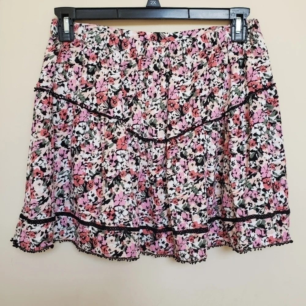 MINKPINK Pink and Purple Floral Micro and Ultra Mini Skirt